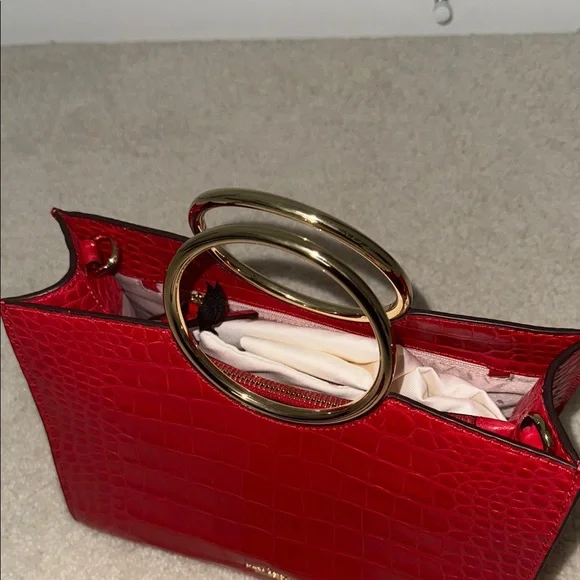 Kate Spade Red Croc-Embossed Tote with Gold Handles - Picture 4 of 12